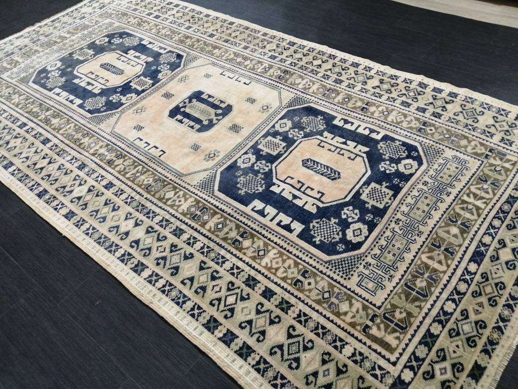 Vintage Rug, Unique Pattern Rug, 5by10 Oushak Rugs, 10x5 Hand Made Rugs,Turkish Rugs Navy Blush Green Rugs, Antique Rug, Fine Rugs