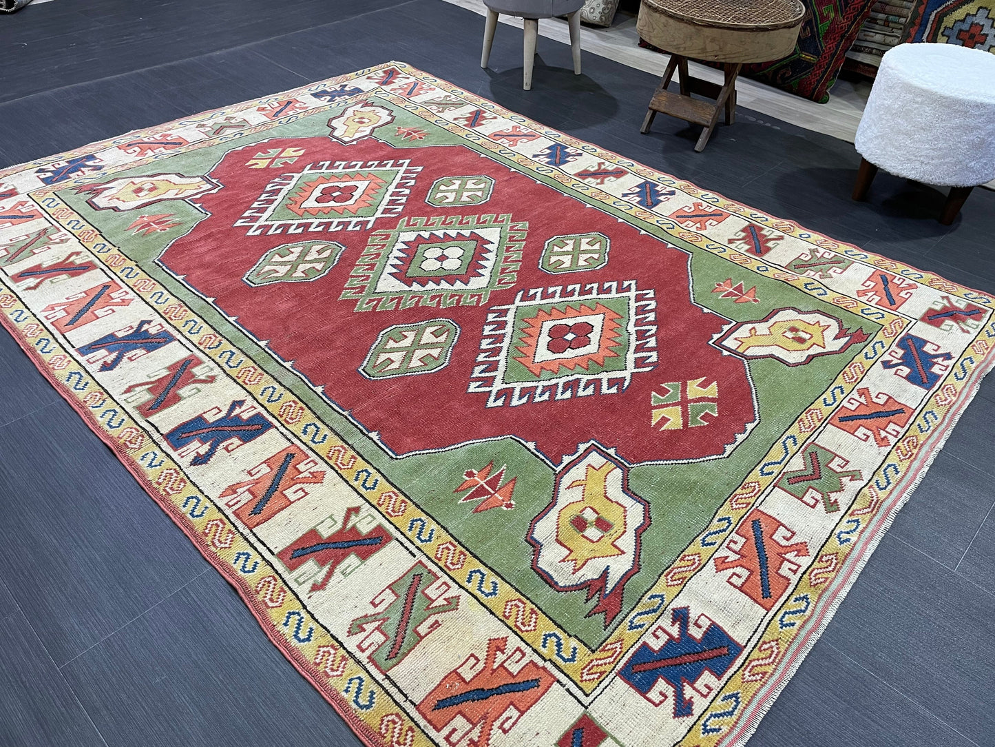 Vintage Turkish Rug, Vintage Persian 5.2 x 7 Rug, Wool Rug Wool Oushak Rug, Handmade Rugs, Hand Knotted Rug