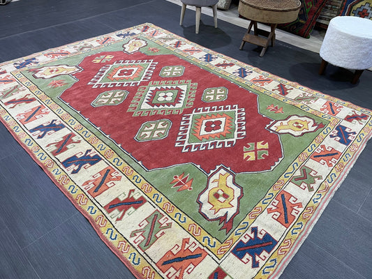 Vintage Turkish Rug, Vintage Persian 5.2 x 7 Rug, Wool Rug Wool Oushak Rug, Handmade Rugs, Hand Knotted Rug