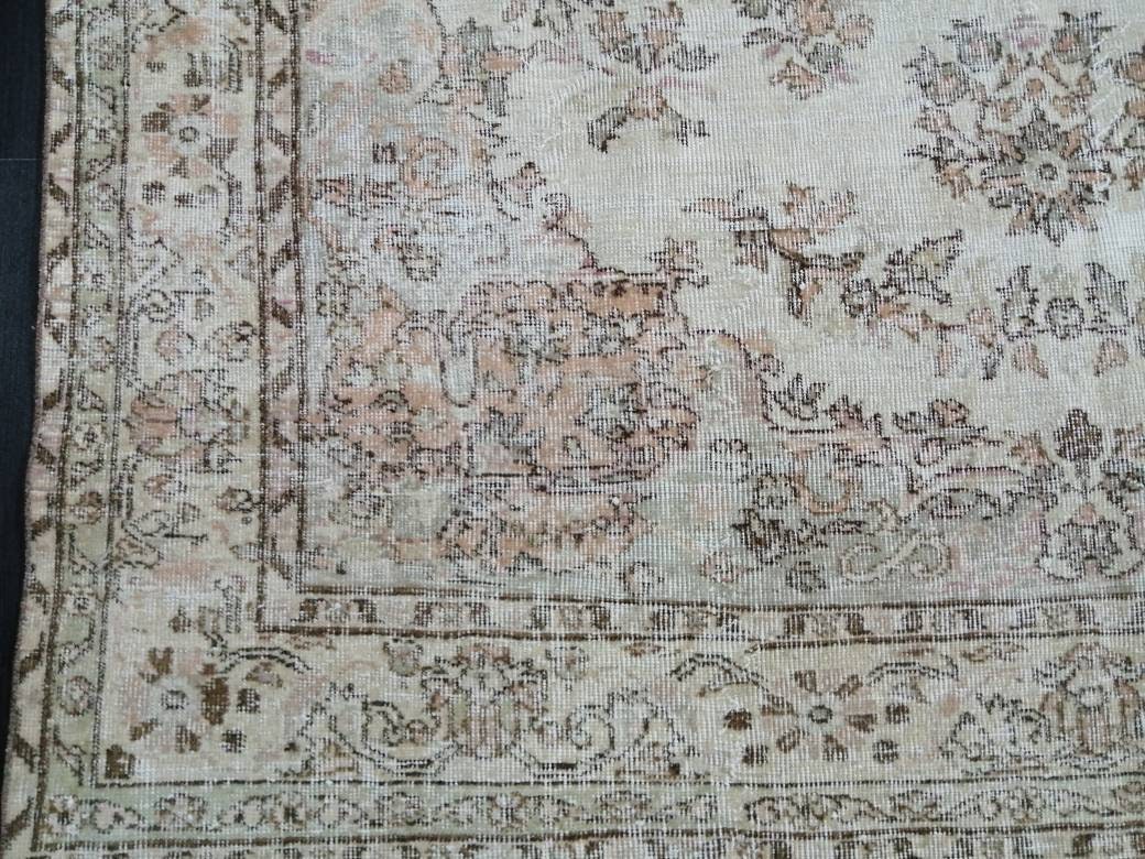 6.5 x 10.3 Muted OUSHAK RUG Neutral Vintage Oushak Rug Large Vintage Rug Wool Oushak Rug Hand Made Rugs Vintage Turkish Rug