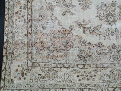 6.5 x 10.3 Muted OUSHAK RUG Neutral Vintage Oushak Rug Large Vintage Rug Wool Oushak Rug Hand Made Rugs Vintage Turkish Rug