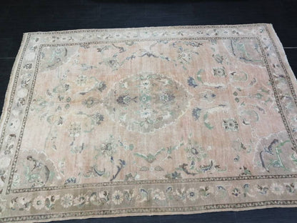 Vintage RUG, 6 x 8.3 TURKISH Oushak Rug, Vintage Handmade Rug,   Wool Hand Knotted Oriental Rug, Hand Made Rug, Quality Turkish Rug