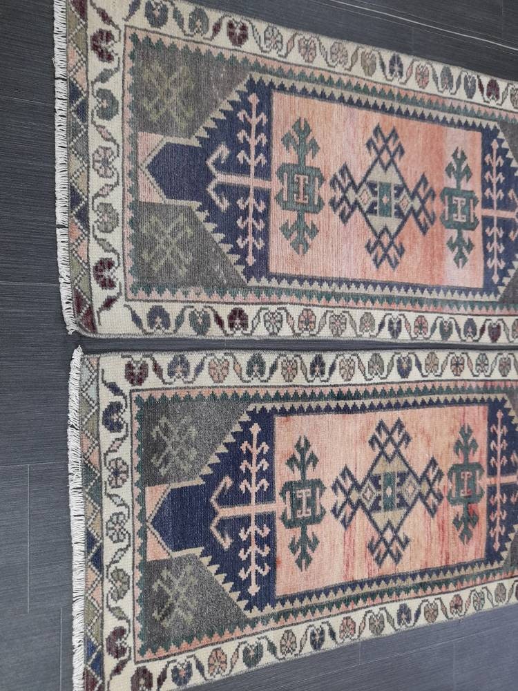 Coordinating Small Rug Turkish Rug Mini Twin Small Area Rug 1.7 x 3.5 Turkish Pair of Persian Hand Made Rug Matching Oriental Vintage Rug