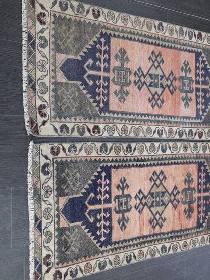 Coordinating Small Rug Turkish Rug Mini Twin Small Area Rug 1.7 x 3.5 Turkish Pair of Persian Hand Made Rug Matching Oriental Vintage Rug