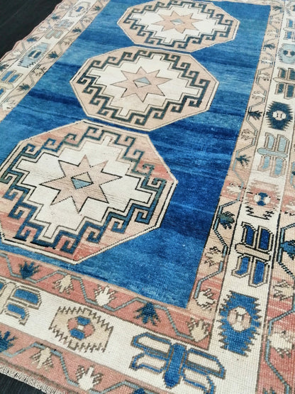 Blue Wool Rugs, 6.5 x 4.2 Vintage Hand Made Rug, Oushak Rug, Turkish Rug, Farmhouse Rug, Vintage Rug, Wool rug Oriental Rug