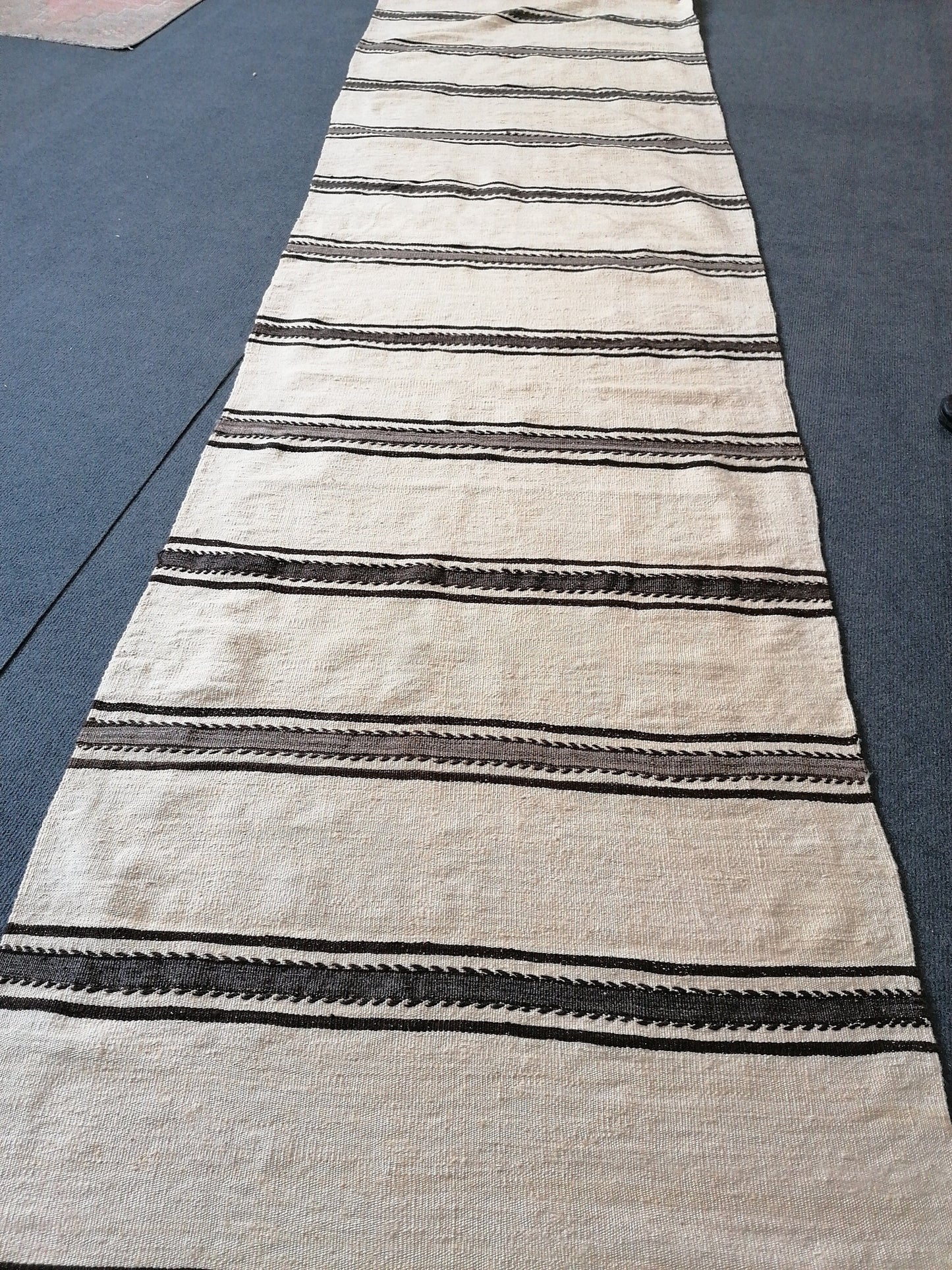 2.5 x 21 Neutral wool runner, long flatweave stripe handmade runner, no dye woven rug, turkish kilim runner