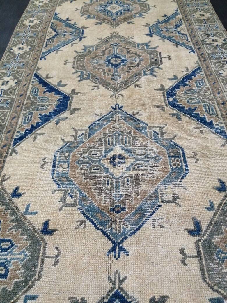 Antique Oushak Runner Rug Turkish Runner Rug Vintage Runner Rug 11.9 x 4.9 Hallway Runner Rug Antique Oriental Runner Rug Blue Beige Runner