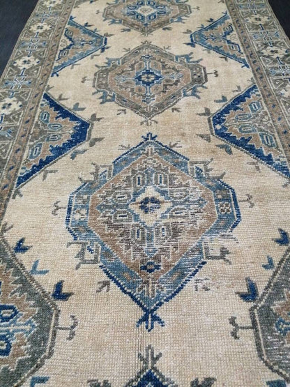Antique Oushak Runner Rug Turkish Runner Rug Vintage Runner Rug 11.9 x 4.9 Hallway Runner Rug Antique Oriental Runner Rug Blue Beige Runner