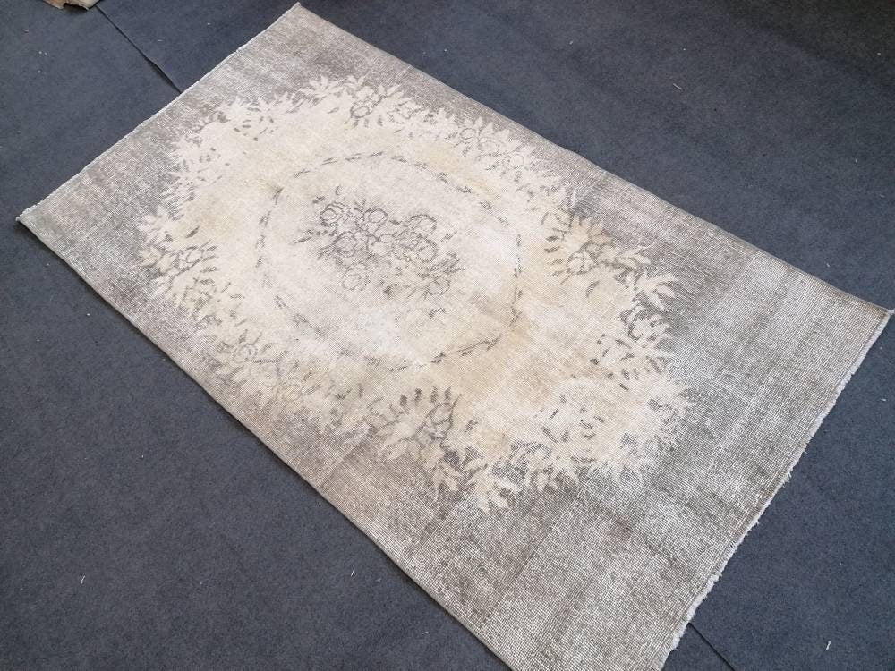 Turkish rug, oushak rug 3'8x6'6 vintage rustic rug, vintage oushak rug, kitchen area rug,