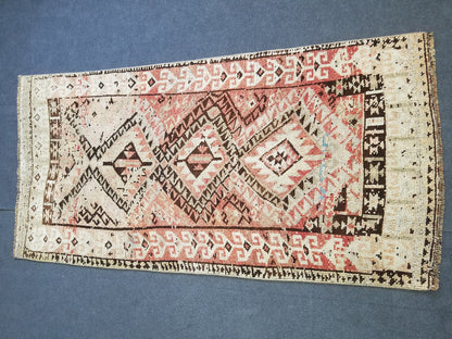 Oushak wool rug,turkish hallway runner rug, pastel oushak vintage runner 3'7x7'4 unique hand made rug kitchen rug bohemian rug