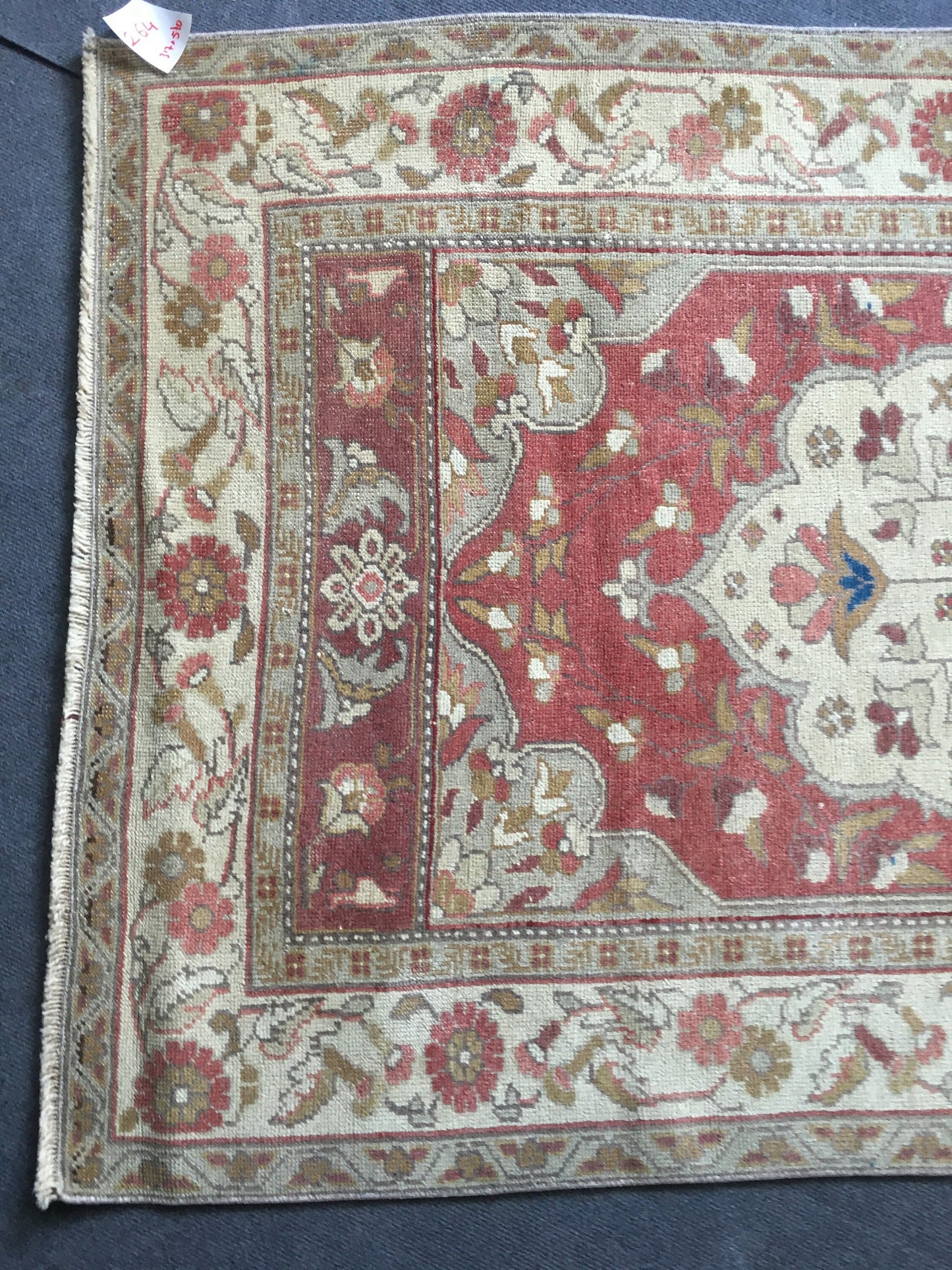 3.5x6 feet red faded turkish floral rug, handmade vintage brown bedroom floor wide rug, oushak bathroom area rug, entryway middle wool rugs
