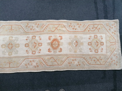 Muted hallway runner rug, 2'5x10'2 turkish wool runner vintage handmade runner rug,  kitchen runner rug