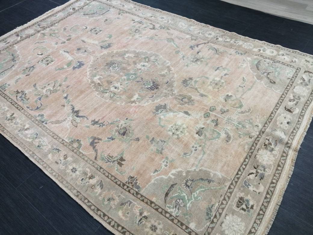 Vintage RUG, 6 x 8.3 TURKISH Oushak Rug, Vintage Handmade Rug,   Wool Hand Knotted Oriental Rug, Hand Made Rug, Quality Turkish Rug