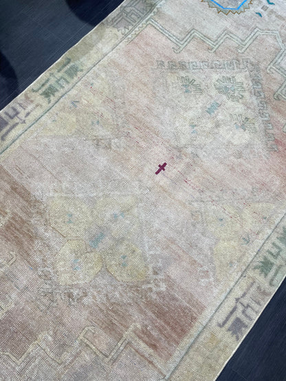 Anatolian Vintage Rug, TURKISH Rug, Vintage 3.10 x 7.3 Wool Rug, Oushak Rug, Hand Knotted Rug, 100% Wool Rug, Handmade Rug