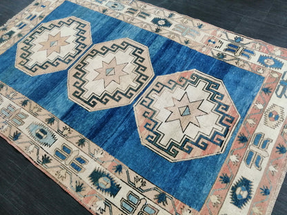 Blue Wool Rugs, 6.5 x 4.2 Vintage Hand Made Rug, Oushak Rug, Turkish Rug, Farmhouse Rug, Vintage Rug, Wool rug Oriental Rug