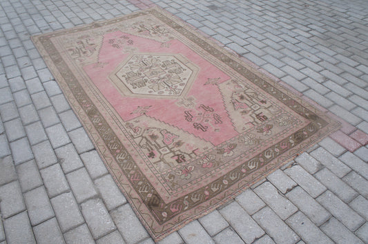 Pink Oushak Rug 4.3 x 7.3 Oushak Rugs Bohemian Turkish Area Rug Earth color Rugs Light Pink Rug All Soft  Wool Rug Oriental Rug