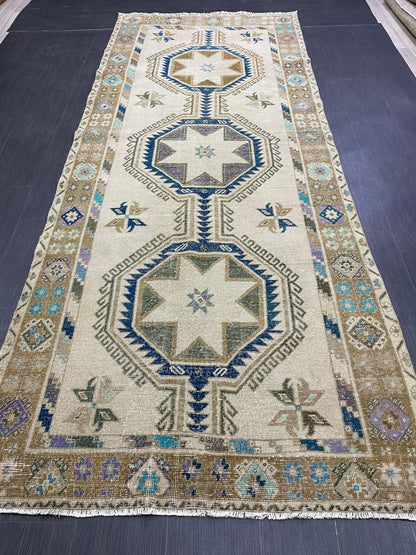 Muted Vintage Runner Rug Persian Runner Rug 4.6 x 11.8 Star Rug Runner Turkish Runner Kitchen Runner Rug Antique Wool Oriental Runner
