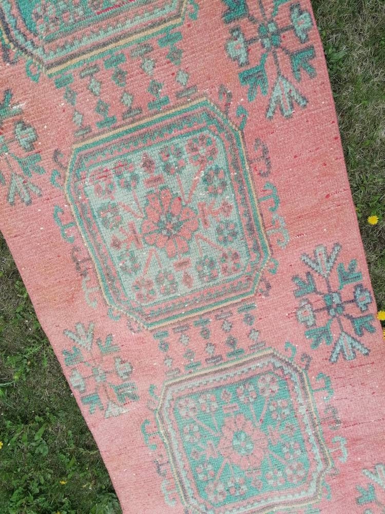 Oushak wool runner 2'7x20'6 long vintage runner, hallway handmade runner