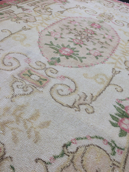 Turkish Rug, Pink Oushak Rugs, Oushak Rug, Wool Oushak Rug, Oushak Runner Rugs, Farmhouse Rug, Vintage Rug, Minimalist Rug, Hand Made Rug