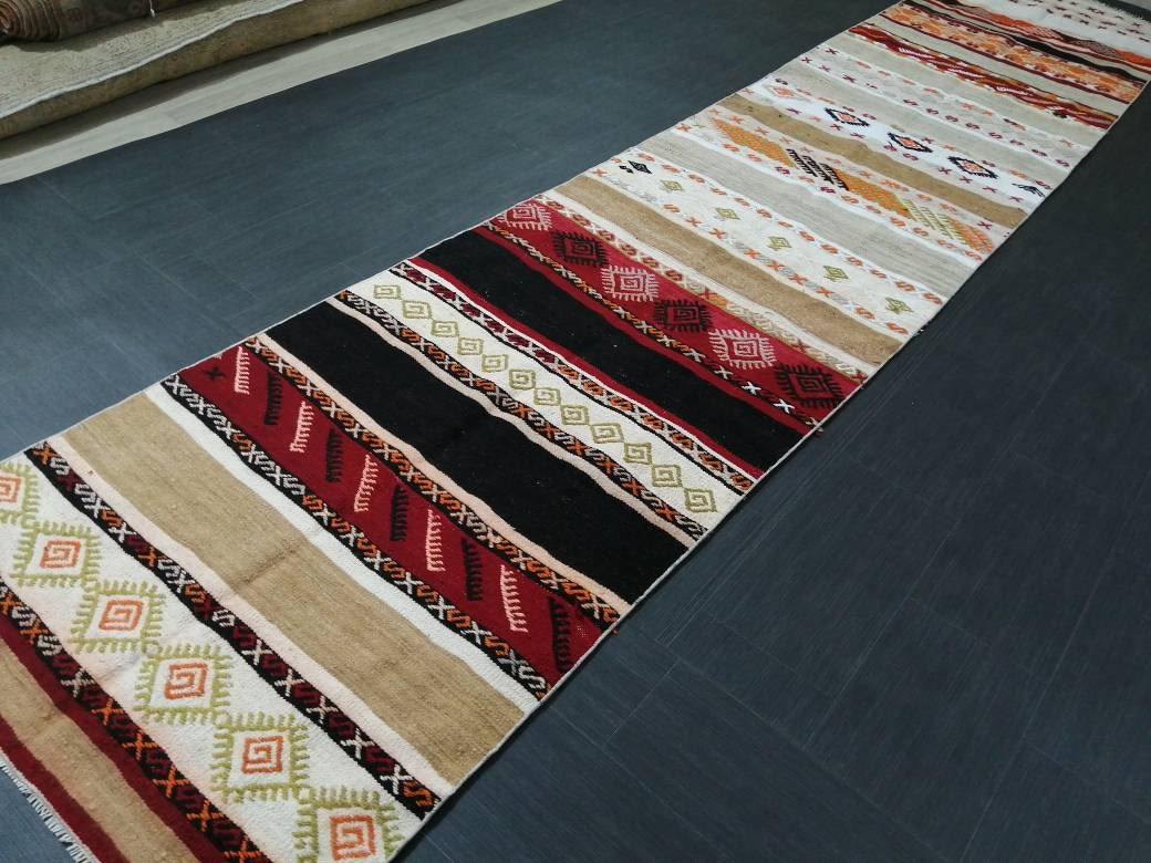 Flatwoven Runner Rug 3x15 Turkish Runner Rug Vintage Runner Rug Hallway Runner Rug Flat weaving With Embroidery Runner Rug Wool Runner Rug