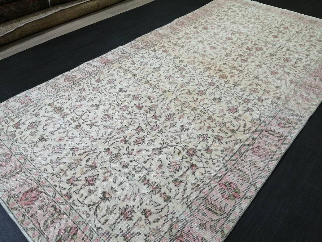 Large TURKISH Rug 4.9 x 9.7 Vintage Oushak Runner Rug Vintage Runner Rug Wool Oriental Rug Hand Made Rugs Floral Rug