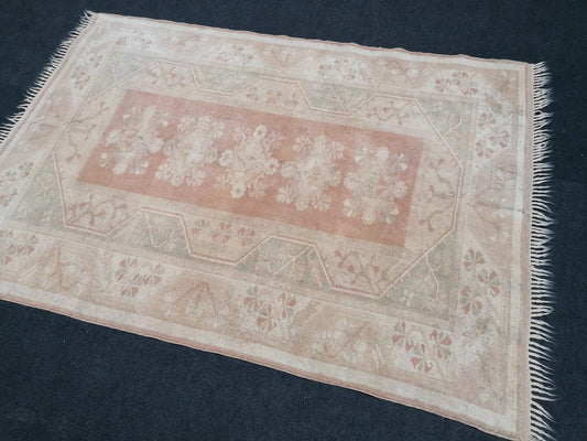 Oushak turkish rug, muted turkish  rug,vintage pastel wool rug,kitchen rug, vintage unique hand made rug bohemian rug 5'2x7'2