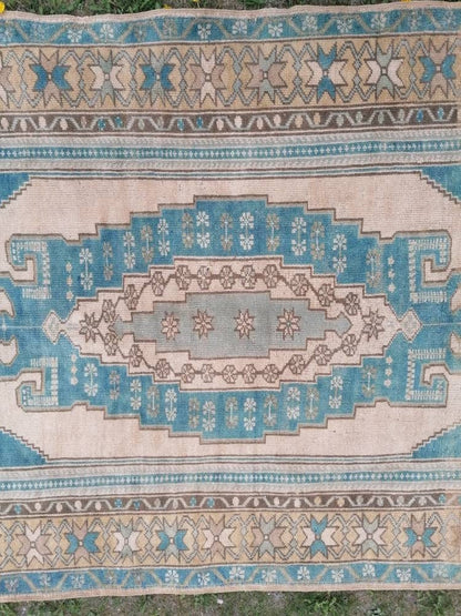 Vintage rug, turkish vintage oushak rug 4'7x9 hand made wool rug, boho floor rug