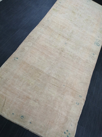 4.6 x 11.5 Muted Wool Runner Rug  Muted Oushak Runner Rug Turkish Runner Rug Vintage Runner Rug Hallway Runner Rug Kitchen Runner Rug