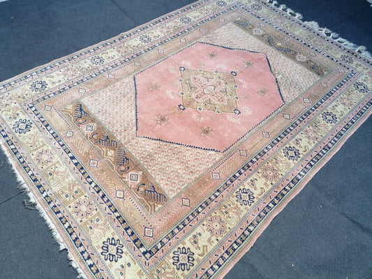 6x9 feet oversize turkish wool rug  vintage handmade rug, bohemian kitchen area rug, oushak rug living room rug, wool muted color floor rug