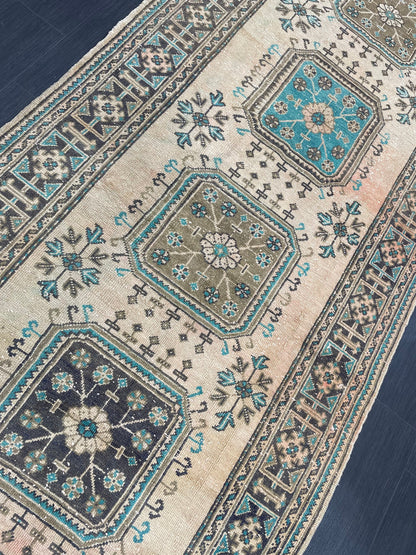 Vintage Runner Rug 4.6 x 12.6 Muted TURKISH Muted Runner Rug Vintage Oushak Runner Rug Long Runner Rug Wool Oriental Runner Handmade Runner