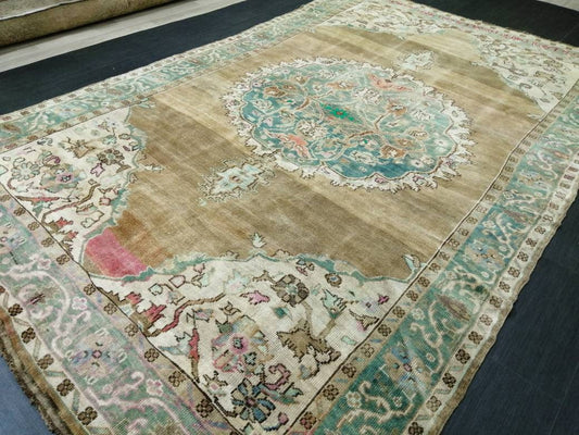 Hand Made Vintage RUG, Turkish Rug Large Area Rug, 6.7 x 10.8 VINTAGE Rug, Oushak  Rug,Hand Knotted Rug, Neutral Rug Antique Rug