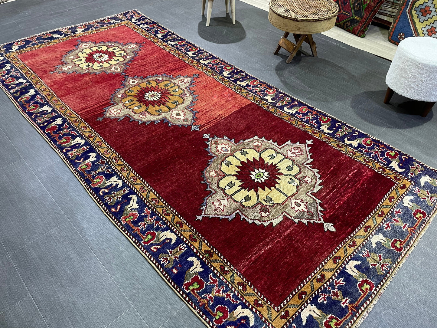 Wool Rug, TURKISH Handmade 4.5 x 9.6 Rug, Vintage Turkish Rugs, Anatolian Oushak Rug, Turkish Oushak Rug, Vintage Oushak Rug, Hand Knotted