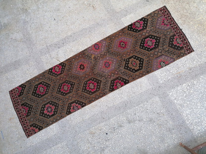 3x10 feet handmade vintage runner, turkish entryway runner rug, oushak kitchen floor long runner, living room area runner, wool faded rugs