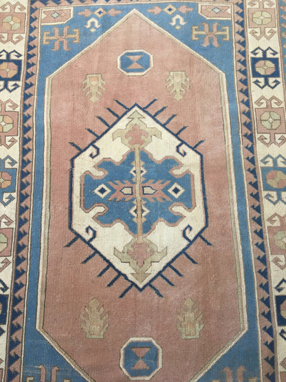 5x8 feet pink muted turkish wool large carpet, handmade vintage wide carpet, oushak bedroom rug, kitchen floor blue rug, laundry etnique rug