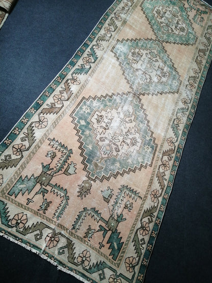 12.5 x 4.7 Large Vintage Rugs  TURKISH HAND MADE Rugs  Green Vintage Turkish Rugs   Oushak Rug  Turkish Oushak Rug, Vintage Oushak Rug