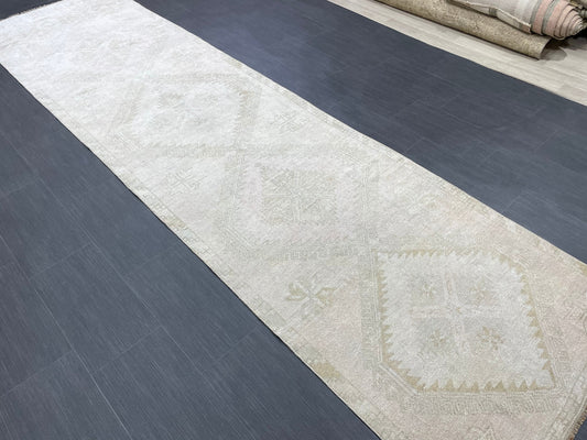 Muted Oushak Runner 3.2 x 12.5 Rug Turkish Runner Rug Vintage Runner Rug Hallway Runner Rug Kitchen Runner Rug Wool Runner Rug