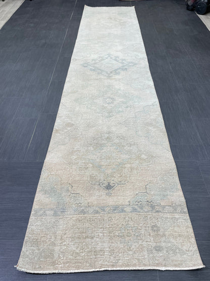 Muted Vintage Runner Rug 2.7 x 12.6 ft Muted Turkish runner rug Wool Pile Oushak Runner Hallway Rug runner Hand Knotted Runner Rug