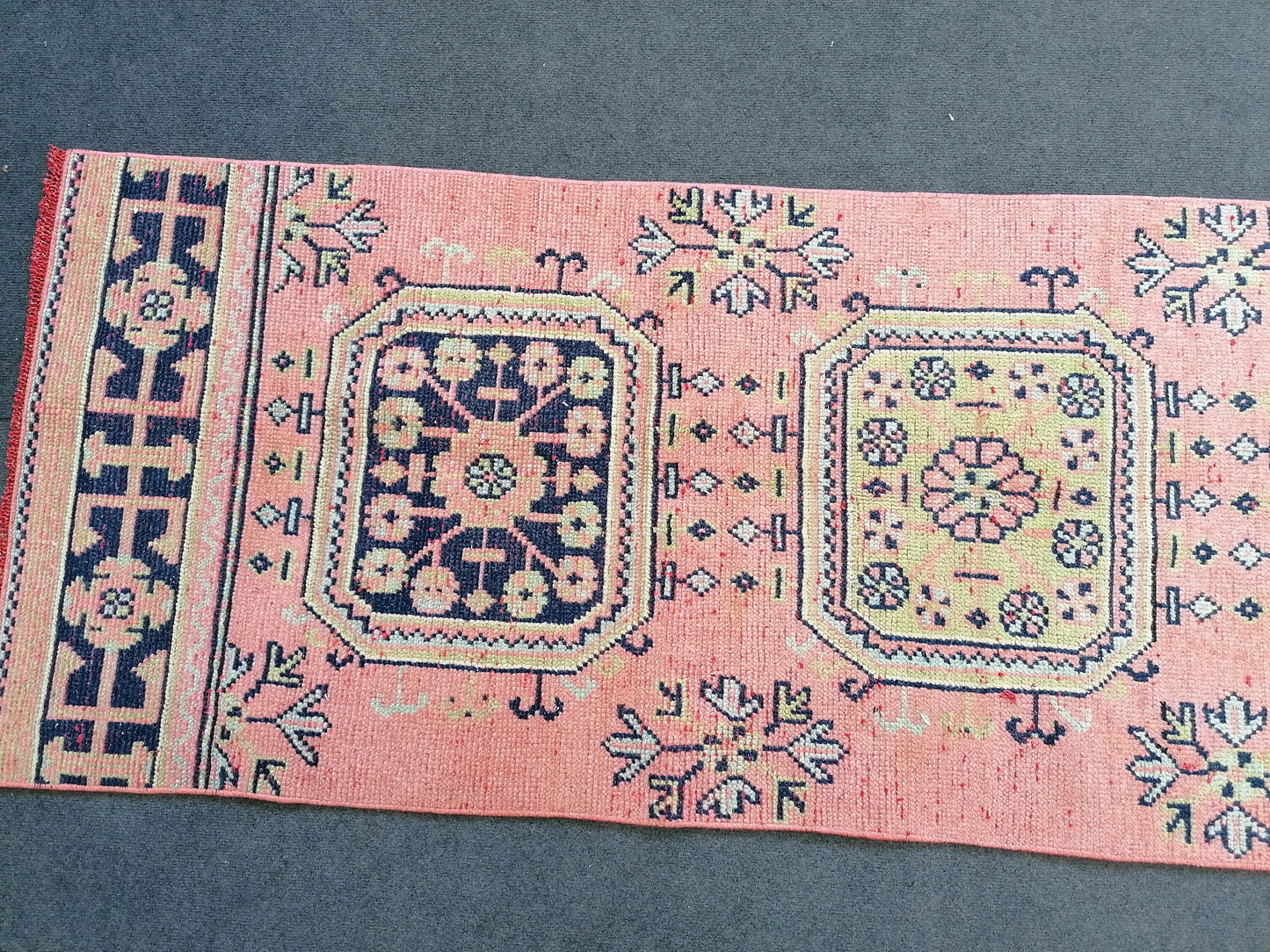 11'7x2'7 pink turkish runner  blue runner rug vintage green oushak runner kitchen runner rug hallway runner rug vintage runner oushak runner