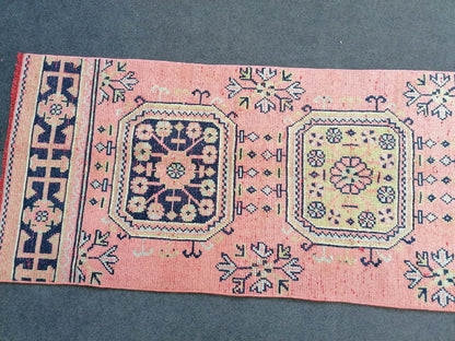 11'7x2'7 pink turkish runner  blue runner rug vintage green oushak runner kitchen runner rug hallway runner rug vintage runner oushak runner