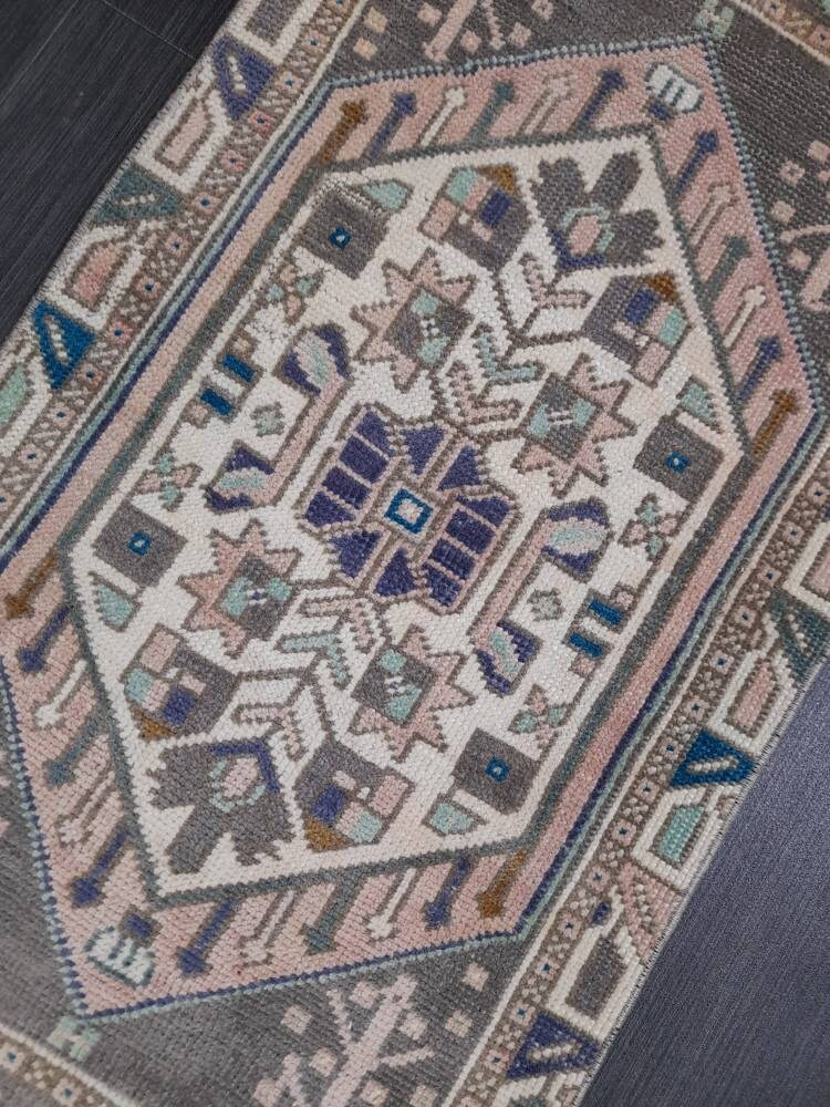 Vintage Turkish Rug Small Area Vintage Rug 1.8 x 3.7 Oushak Rug Vintage Mini Rug Hand Knotted Rug, Vintage Oriental Rug Kitchen Rug door mat