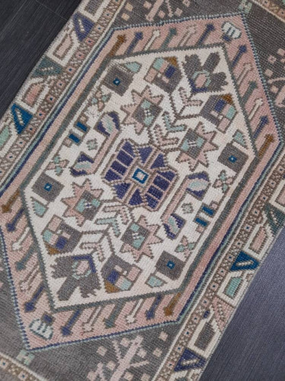Vintage Turkish Rug Small Area Vintage Rug 1.8 x 3.7 Oushak Rug Vintage Mini Rug Hand Knotted Rug, Vintage Oriental Rug Kitchen Rug door mat