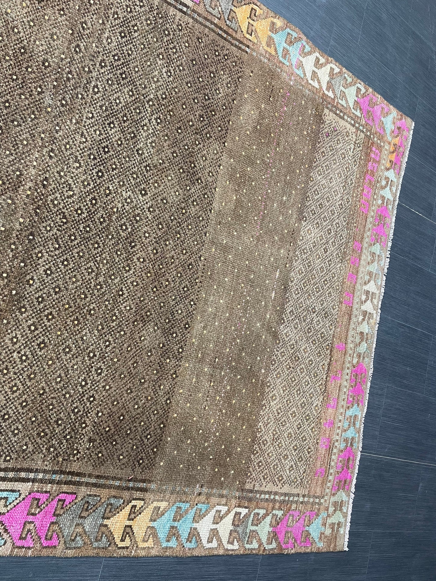 Wool Handmade Rug 5.3 x 10.4 Vintage Rug Oushak Rug Wool Boho Rug, Persian Rug Fun Turkish Rug Brown Rug Dark Oriental Wool rug Kars Rug