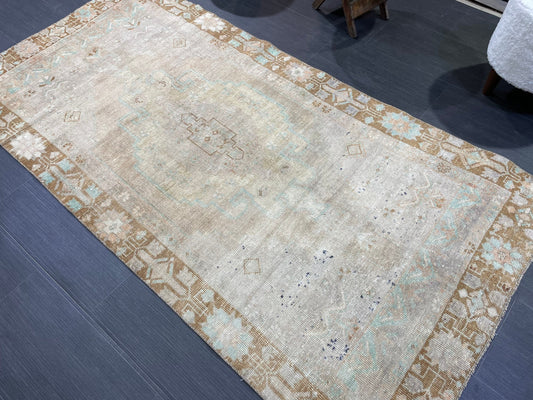 Muted Turkish Rugs,Oushak 3.4  x 6.7 Rug, Hand Knotted Rug, Wool Persian Rug,Handmade Rug,Turkish Rug, Farmhouse Rug, Vintage Rug, Floor Art