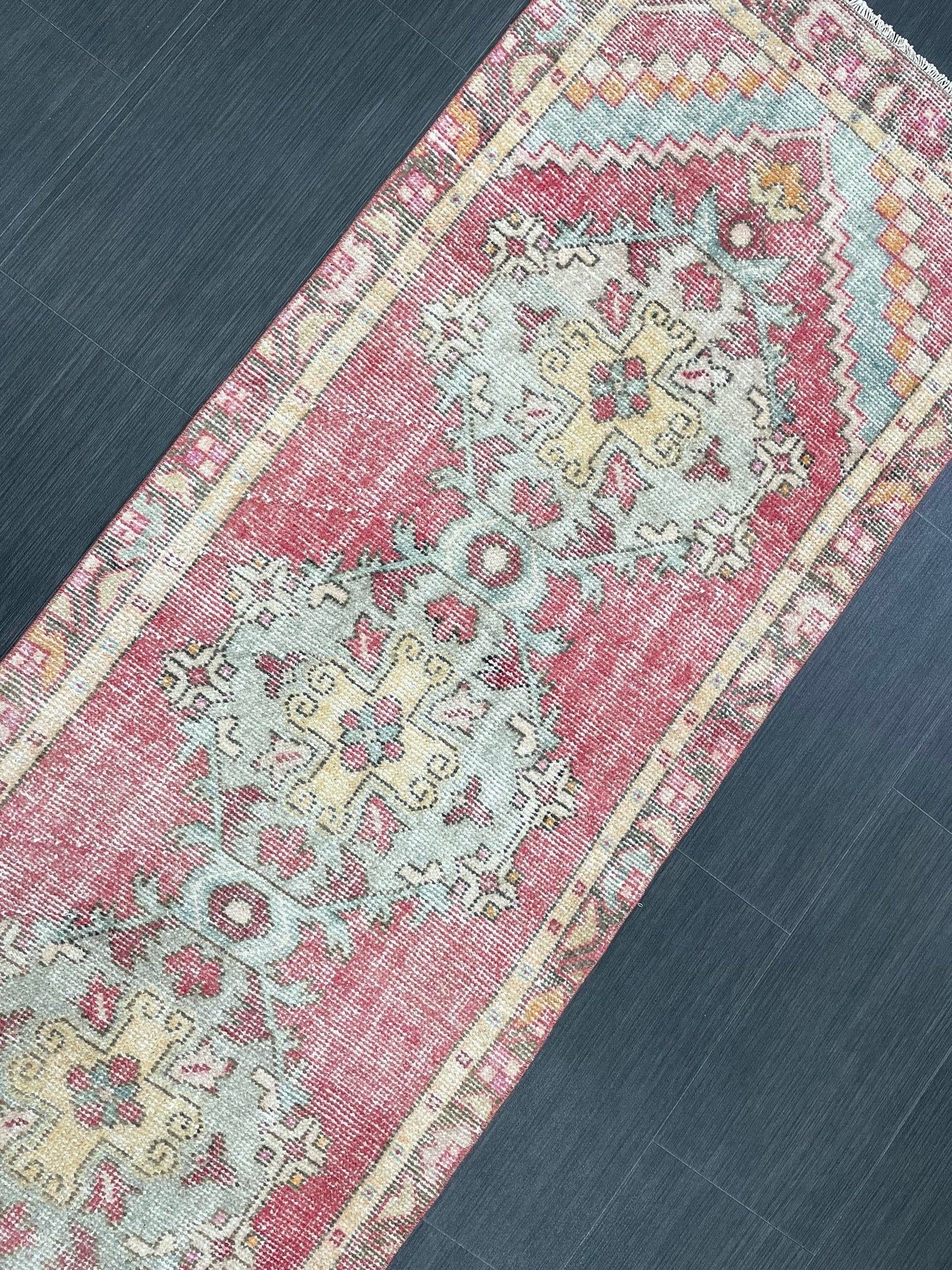 Short Vintage Runner Rug 2.4 x 8.5 Hand Knotted Runner Rug Turkish Runner Rug Vintage Runner Rug Hallway Runner Rug Wool Kitchen Runner