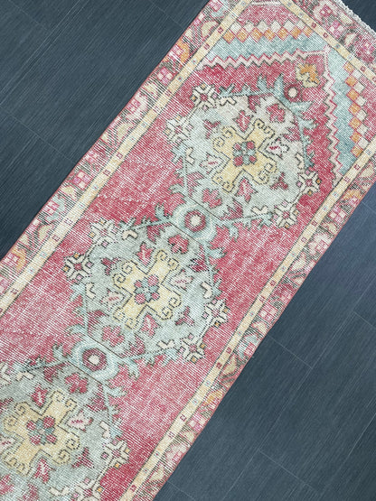 Short Vintage Runner Rug 2.4 x 8.5 Hand Knotted Runner Rug Turkish Runner Rug Vintage Runner Rug Hallway Runner Rug Wool Kitchen Runner
