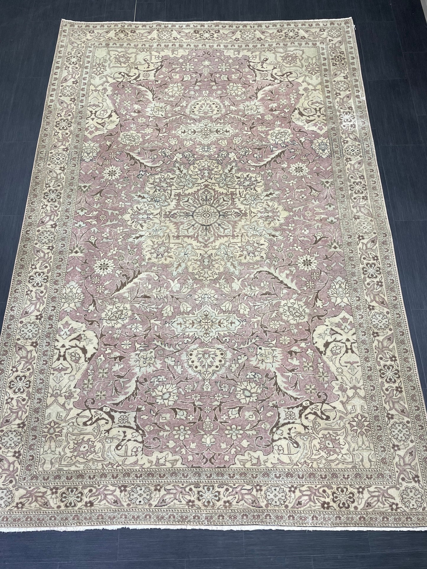 Persian RUG 6.3 x 9.6 Fine Hand Knotted Rug Turkish Vintage Oriental Rug Navy Vintage Rug Fine Wool Antique Rug Muted Living room Rug