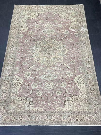 Persian RUG 6.3 x 9.6 Fine Hand Knotted Rug Turkish Vintage Oriental Rug Navy Vintage Rug Fine Wool Antique Rug Muted Living room Rug