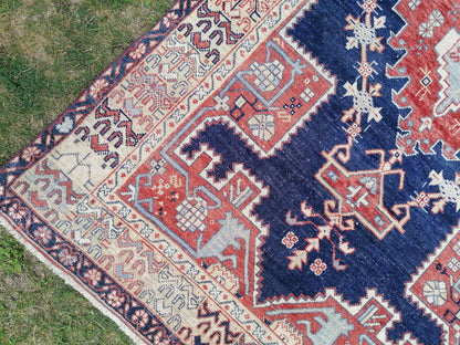 4x7 feet wide wool turkish rug, handmade kitchen floor rug, living room middle rug, vintage blue rug, oushak bedroom rug, kitchen medium rug