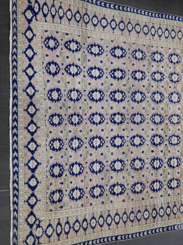 Vintage Turkish Rug, Vintage Navy 6.8 x 10 Rug, Oriental Rugs, Wool Rug, High Pile Vintage Rug, Hand Made Rug Persian Rug 7x10 rug