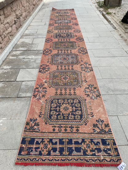 Wool Extra Long Turkish Runner Rug, Very Long Oushak Runner 2.7 x 17.4 ft Rug, Vintage Runner Rug, XL Handmade Runner Rug Staircase carpet